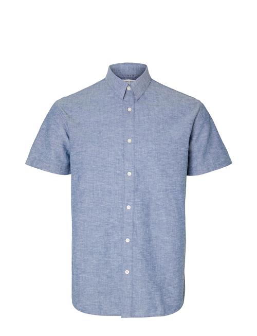 Se Slhreg-New Linen Shirt Ss Noos Selected Blue ved Booztlet
