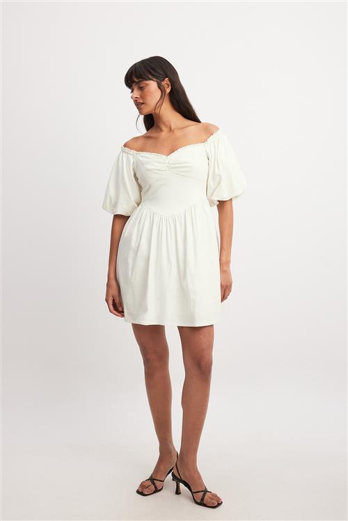 NA-KD Puff Sleeve Off Shoulder Mini Dress - Offwhite