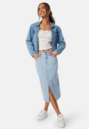 Happy Holly Denim Midi Slit Skirt Light blue 34