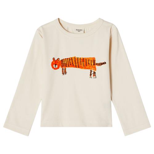 Kuling GOTS Athens Langærmet T-shirt Med Tiger Print Cremefarvet | Hvid | 74/80 cm