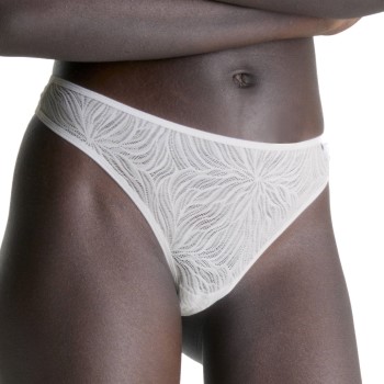 Calvin Klein Trusser Sheer Marquisette Lace Thong Hvid polyamid Large Dame