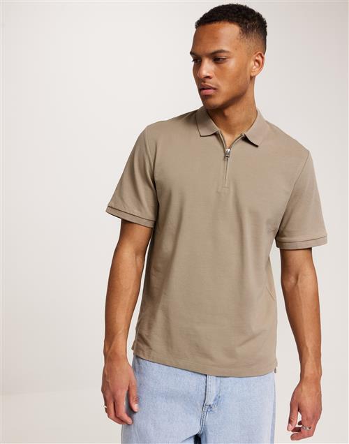 Jack & Jones Jjemac Zip Ss Polo Sn Kortærmede poloer Beige