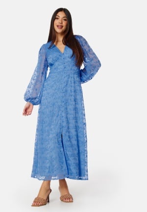 Se Bubbleroom Occasion Embroidered Midi Dress Blue 32 ved Bubbleroom