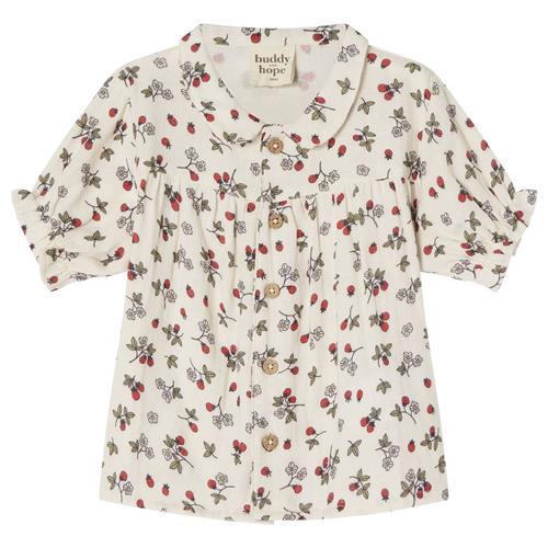 Se Buddy & Hope Mira GOTS Mønstret Bluse Wild Strawberry | Hvid | 98/104 cm ved Babyshop