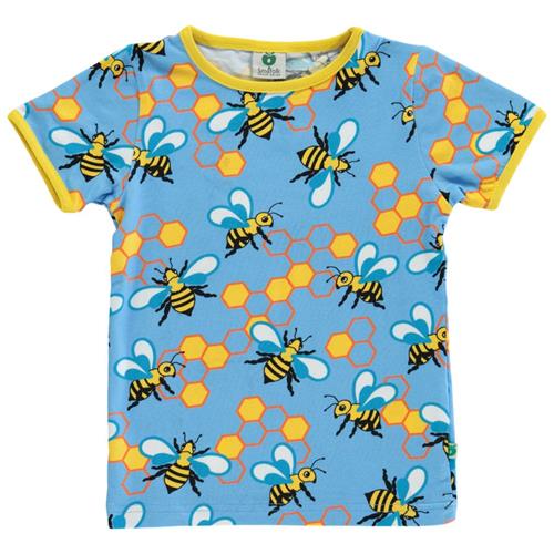 Se Småfolk Mønstret T-shirt Med Bier Blue Grotto | Blå | 2-3 years ved Babyshop