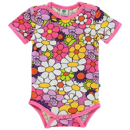 Se Småfolk Blomstret Babybody Spring Pink | Lilla | 56 cm ved Babyshop