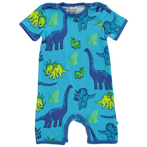 Se Småfolk Mønstret Romper Med Dinosauruser Blue Atoll | Blå | 62 cm ved Babyshop