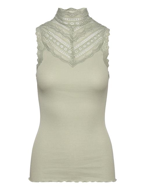 Se Rosemunde Silk Top W/ Lace Rosemunde Khaki ved Booztlet