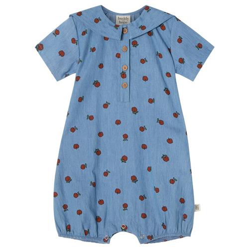 Se Buddy & Hope GOTS Isak Mønstret Romper Med Æbler Blå | Blå | 74/80 cm ved Babyshop