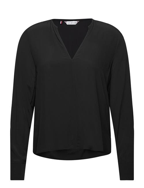 Tommy Hilfiger Viscose Crepe V-Neck Blouse Tommy Hilfiger Black