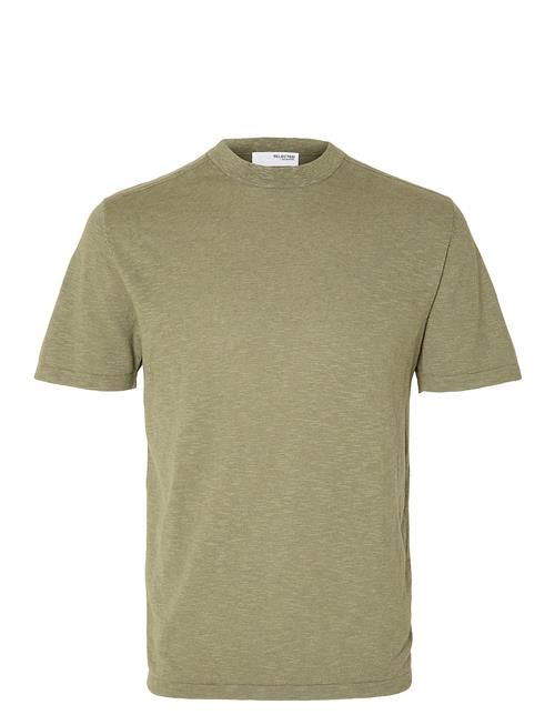 Se Selected Homme Slhberg Linen Ss Knit Tee Noos Selected Homme Green ved Booztlet