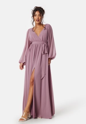 Se Goddiva Long Sleeve Chiffon Dress Dusty Lavendel S (UK10) ved Bubbleroom