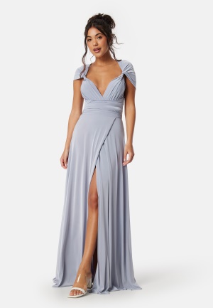 Goddiva Multi Tie Maxi Dress Split Light Blue XXS (UK6)