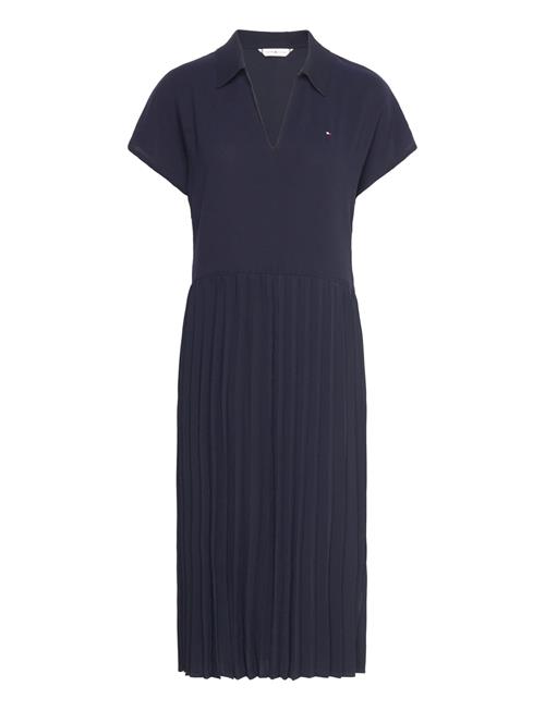 Fluid Pleated Ss Midi Polo Dress Tommy Hilfiger Blue