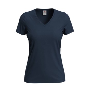 Se Stedman Classic V-Neck Women T-shirt Mørkblå bomuld Small Dame ved Timarco