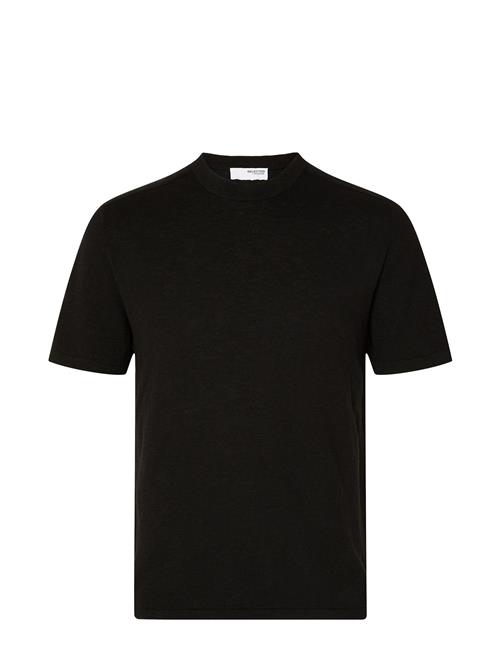 Se Selected Homme Slhberg Linen Ss Knit Tee Noos Selected Homme Black ved Booztlet