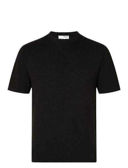Slhberg Linen Ss Knit Tee Noos Selected Black
