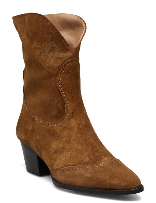 Se ANGULUS Bootie - Block Heel - With Zippe ANGULUS Brown ved Booztlet