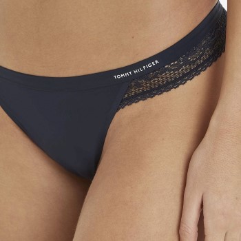 Tommy Hilfiger Trusser Lace Trim Logo Thong Marineblå Large Dame