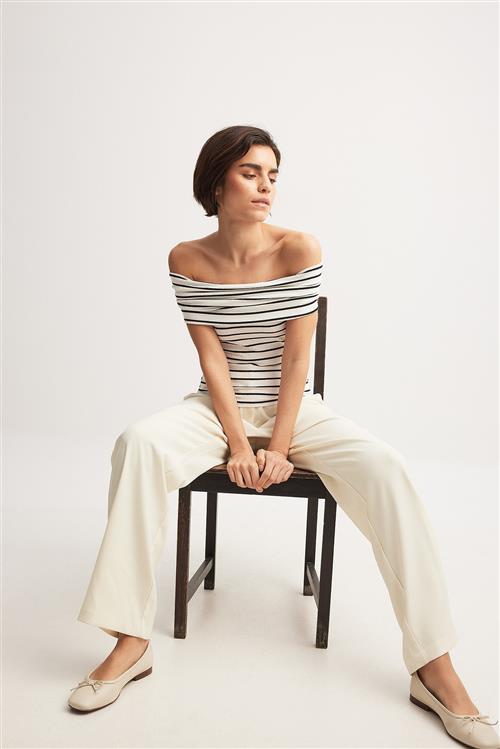 NA-KD Off-shoulder ribbet top - Stripe