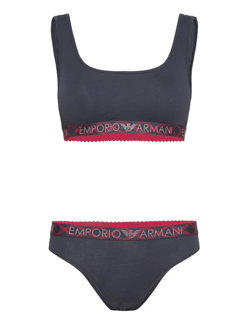 Emporio Armani Ladies Knitted Bralette Bra & Brazilian Brief Emporio Armani Blue