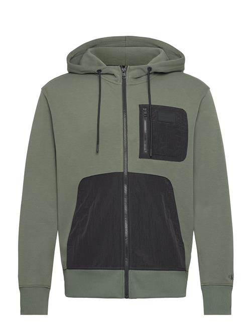 Se Calvin Klein Jeans Mix Media Zip Through Hoodie Calvin Klein Jeans Green ved Booztlet