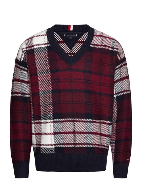 Tommy Hilfiger Check Texture V Neck Tommy Hilfiger Burgundy