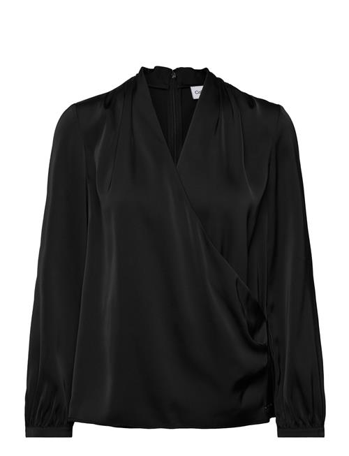 Calvin Klein Satin Shine Ls V Neck Blouse Calvin Klein Black