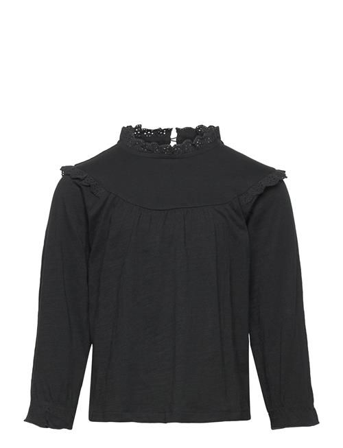 Se Mango Long -Sleeved T-Shirt With Ruffles Mango Black ved Booztlet