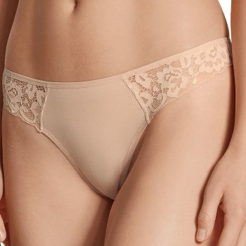 Calida Trusser Natural Comfort Lace Thong Beige bomuld Small Dame