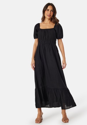 Se BUBBLEROOM Short Sleeve Cotton Maxi Dress Black XS ved Bubbleroom