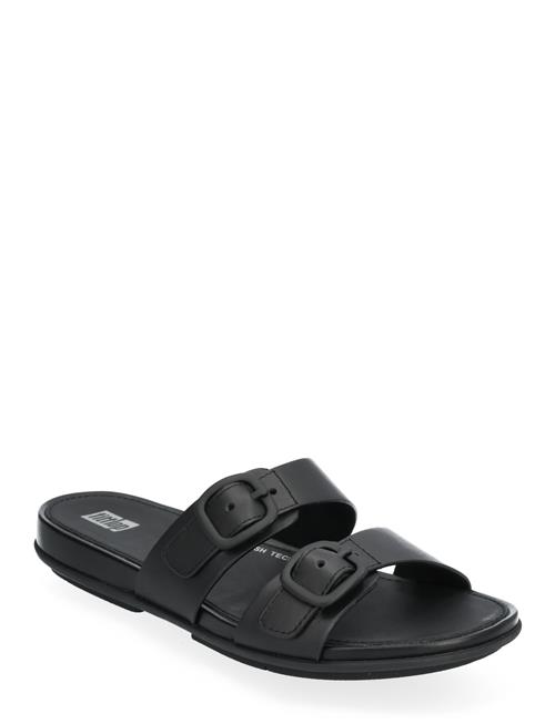 FitFlop Gracie Rubber-Buckle Two-Bar Leather Slides FitFlop Black