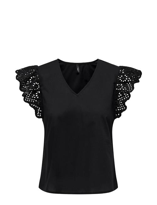 Se ONLY Onllou Life Emb S/S Frill Top Ptm ONLY Black ved Booztlet