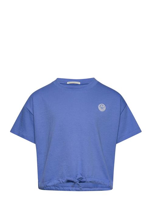 Se Tom Tailor Cropped T-Shirt With Badge Tom Tailor Blue ved Booztlet