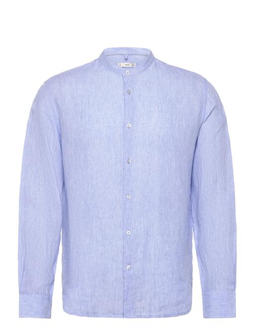 Mango 100 Linen Mao Collar Shirt Mango Blue