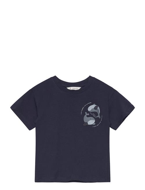 Embossed Details Printed T-Shirt Mango Navy