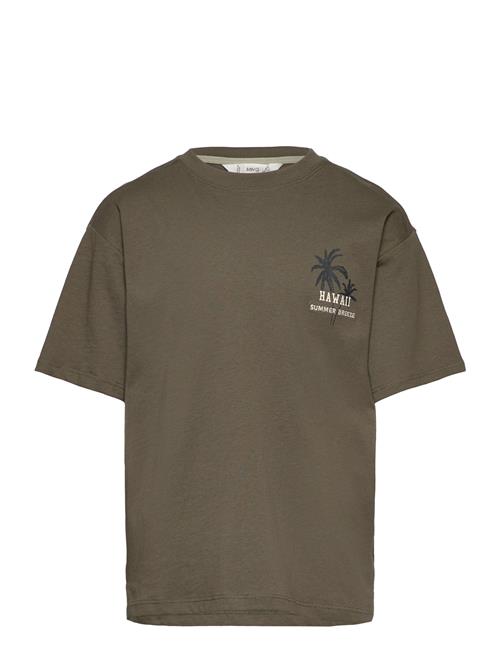 Mango Printed Cotton-Blend T-Shirt Mango Khaki