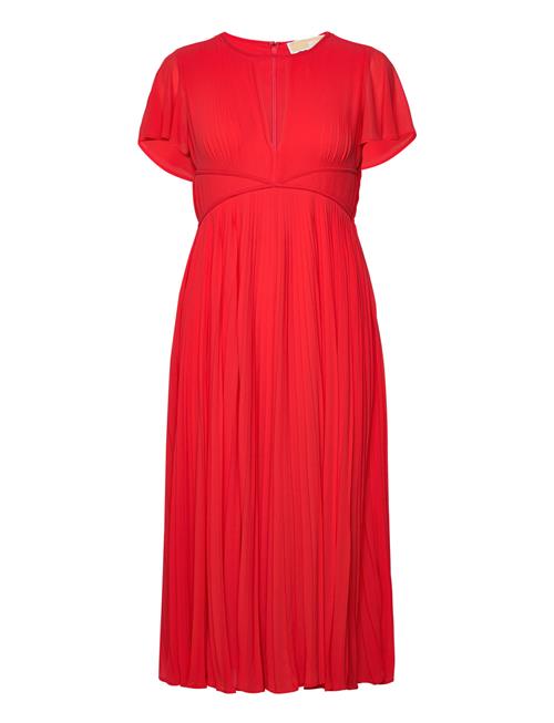 Michael Kors Pleated Vneck Midi Drs Michael Kors Red