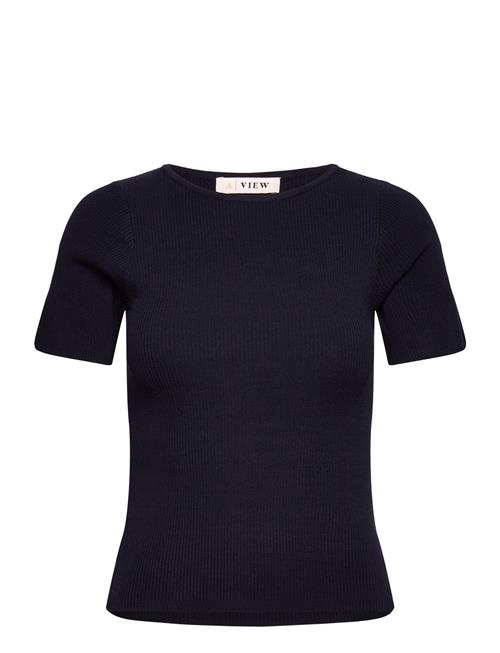 Se A-View Rib Knit Short Sleeve Top A-View Navy ved Booztlet