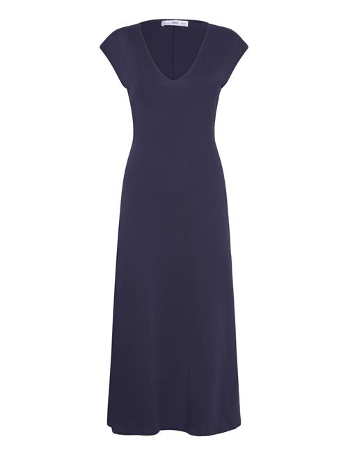 Mango V-Neck Cotton Dress Mango Navy