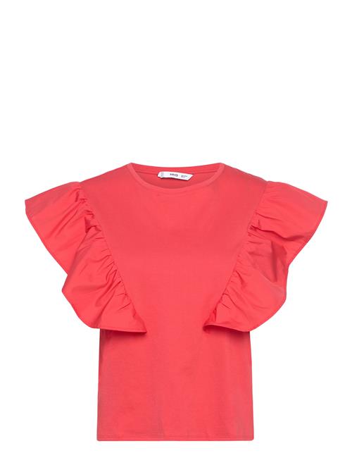 100 Cotton T-Shirt With Ruffles Mango Red