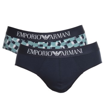 Emporio Armani Armani Cotton Stretch Print Briefs 2P Marine/Ternet bomuld Large Herre