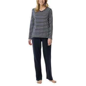 Schiesser Women Straight Leg Long Pyjama Blå/Hvid bomuld 40 Dame