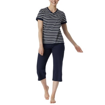 Schiesser Women Three Quarter Pyjamas Blå/Hvid bomuld 42 Dame