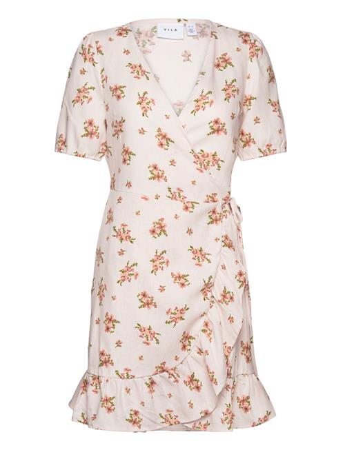 Vila Vikati Flower Linen Short Frill Dress Vila White