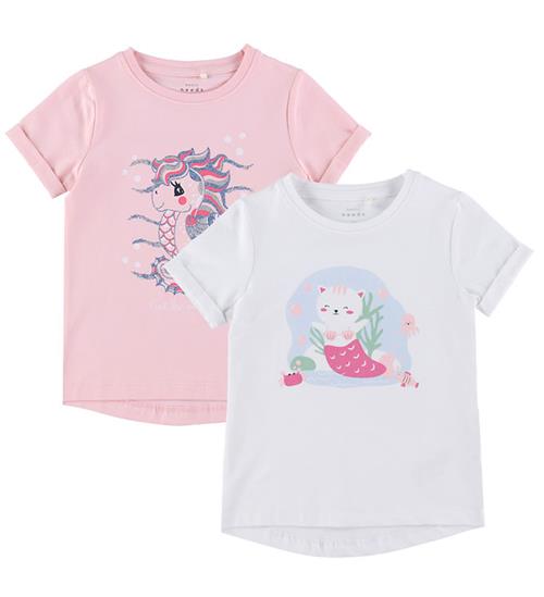 Se Name It Name It T-shirt - NmfVix - 2 pak - Parfait Pink/Bright White ved KidsWorld