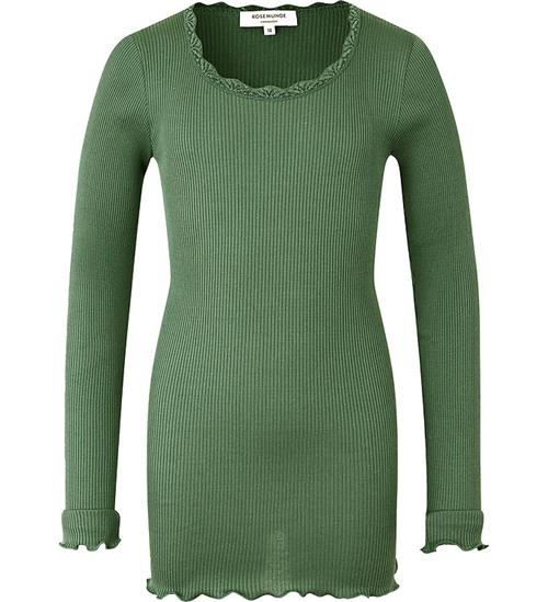 Se Rosemunde Bluse - Silke/Bomuld - Rib - Loden Green ved KidsWorld