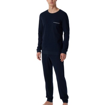 Se Schiesser Fine Interlock Cotton Long Pyjama Mørkblå bomuld Large Herre ved Timarco