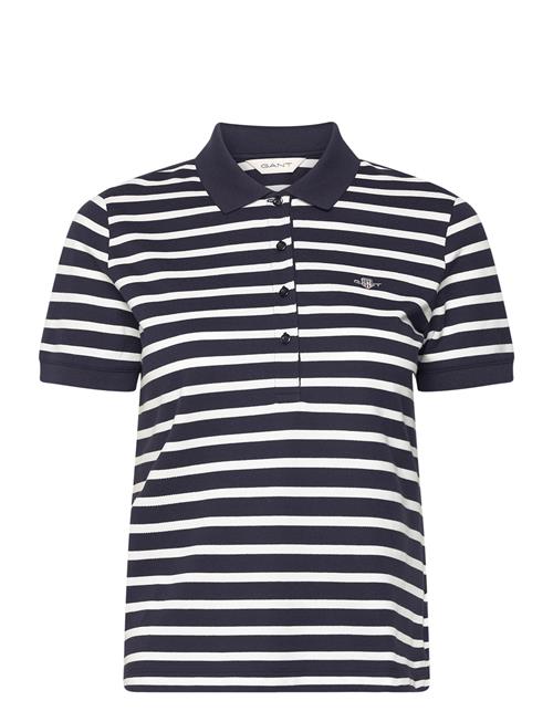 Se GANT Slim Striped Shield Ss Pique Polo GANT Navy ved Booztlet