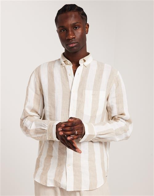 Gant Reg Bold Stripe Linen Shirt Hørskjorter Concrete Beige